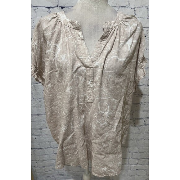 NWT ZAC & RACHEL Women Plus Size Split Neck Short Sleeve Linen Blend Blouse 3X - Picture 1 of 9